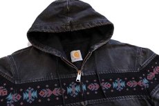 画像3: 90s carharttカーハート ネイティブ柄 ニット切り替え ダック地 アクティブジャケット パーカー 黒 (3)