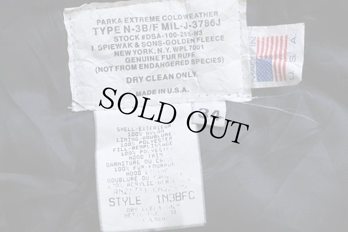 画像4: 90s USA製 SPIEWAK Golden Fleece N-3Bタイプ リアルファー フライトジャケット 黒 34 (4)