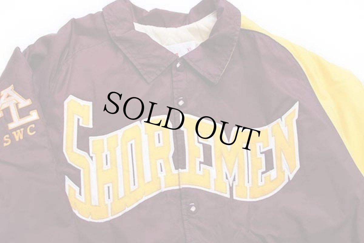 画像3: 90s Speedline SHOREMEN パッチ&刺繍 ツートン 切り替え キルティングライナー ナイロンスタジャン バーガンディ×黄 XL (3)