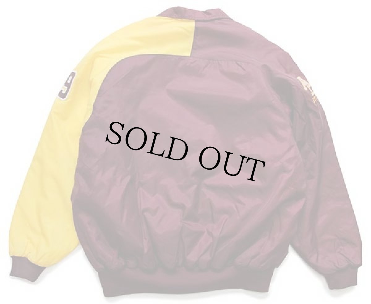 画像2: 90s Speedline SHOREMEN パッチ&刺繍 ツートン 切り替え キルティングライナー ナイロンスタジャン バーガンディ×黄 XL (2)