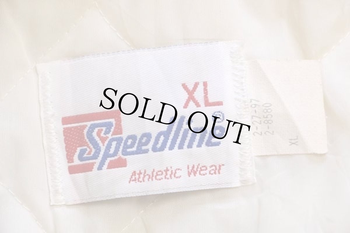 画像4: 90s Speedline SHOREMEN パッチ&刺繍 ツートン 切り替え キルティングライナー ナイロンスタジャン バーガンディ×黄 XL (4)