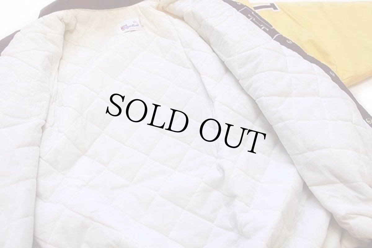 画像5: 90s Speedline SHOREMEN パッチ&刺繍 ツートン 切り替え キルティングライナー ナイロンスタジャン バーガンディ×黄 XL (5)