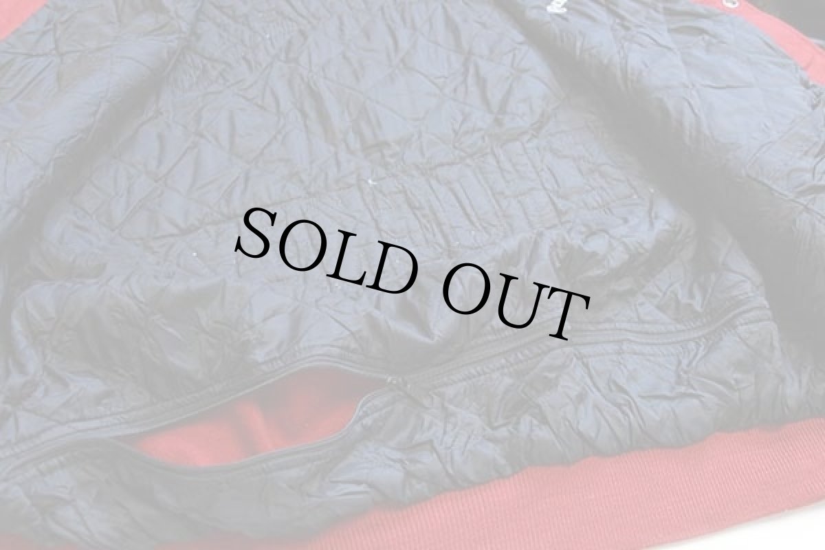 画像5: 90s USA製 GAME SPORTSWEAR パッチ付き キルティングライナー メルトン ウール 袖革スタジャン 赤×黒 XL (5)