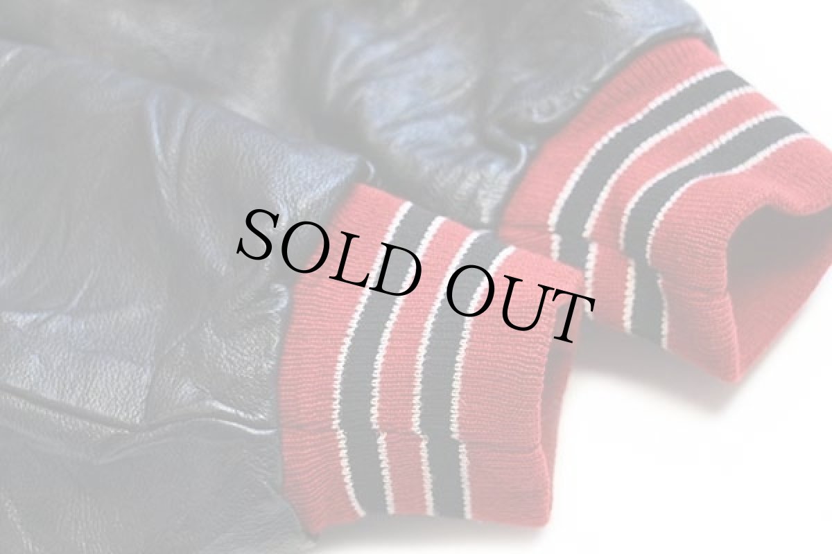 画像6: 90s USA製 GAME SPORTSWEAR パッチ付き キルティングライナー メルトン ウール 袖革スタジャン 赤×黒 XL (6)