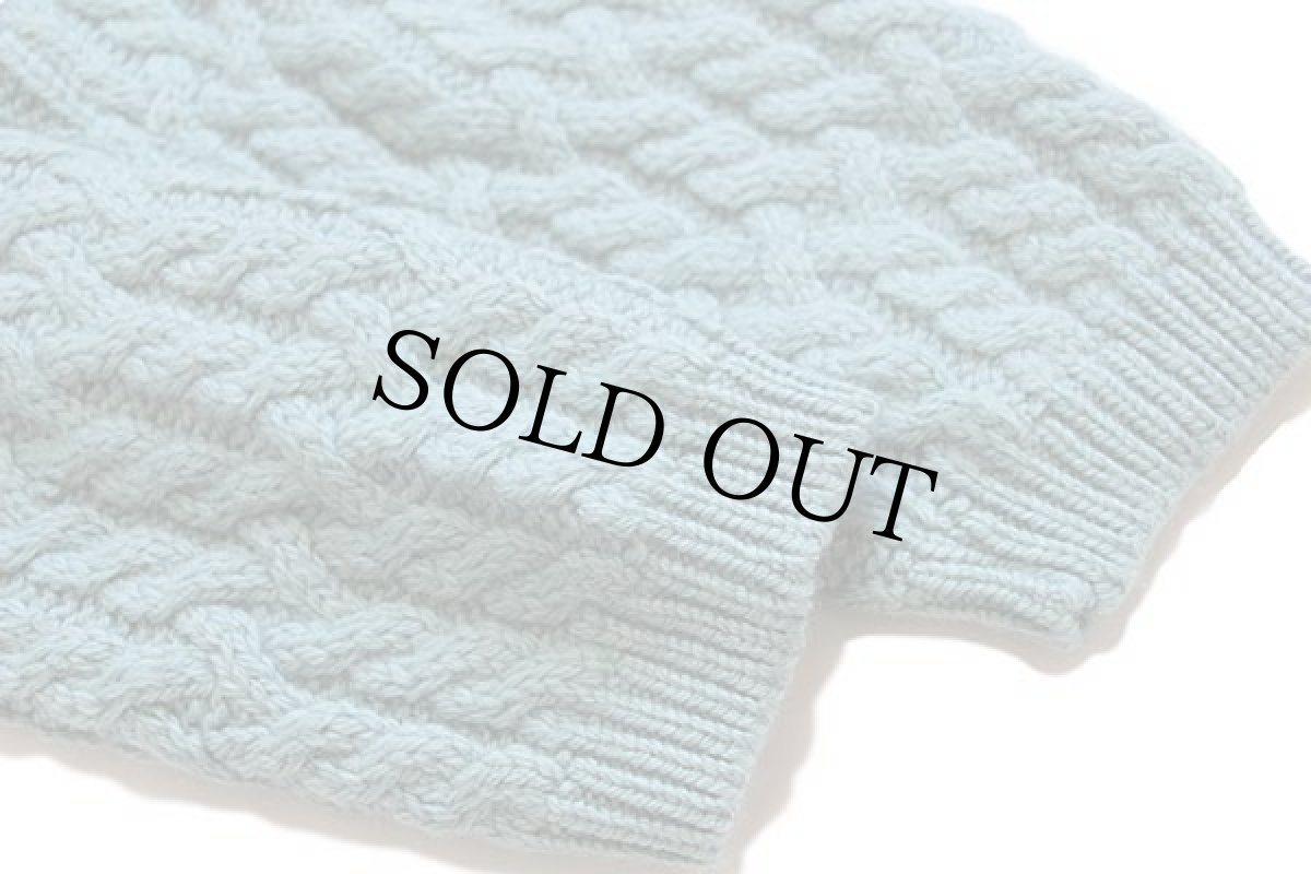 画像6: アイルランド製 aran crafts ケーブル編み メリノウールニット ジップパーカー 薄緑 M★フィッシャーマン (6)