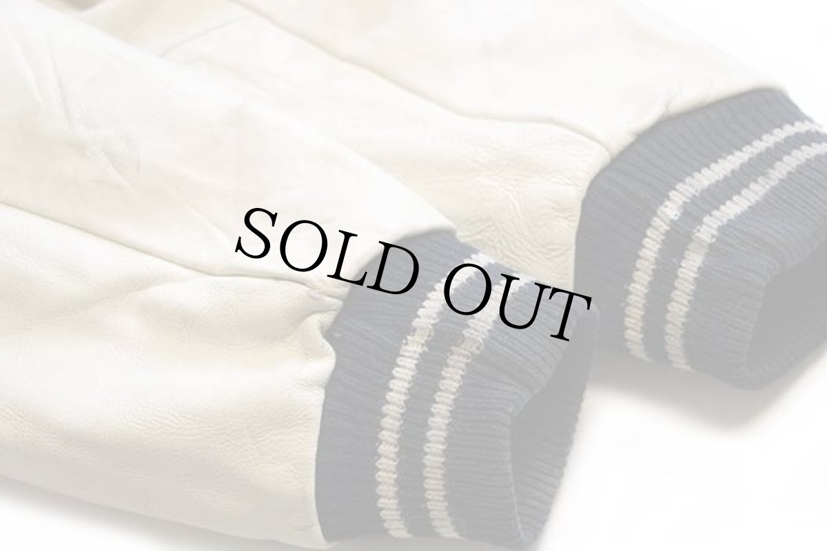 画像6: 90s USA製 HBO SPORTS INSIDE THE NFL 刺繍 キルティングライナー メルトン ウール 袖革スタジャン 紺×白 XL (6)