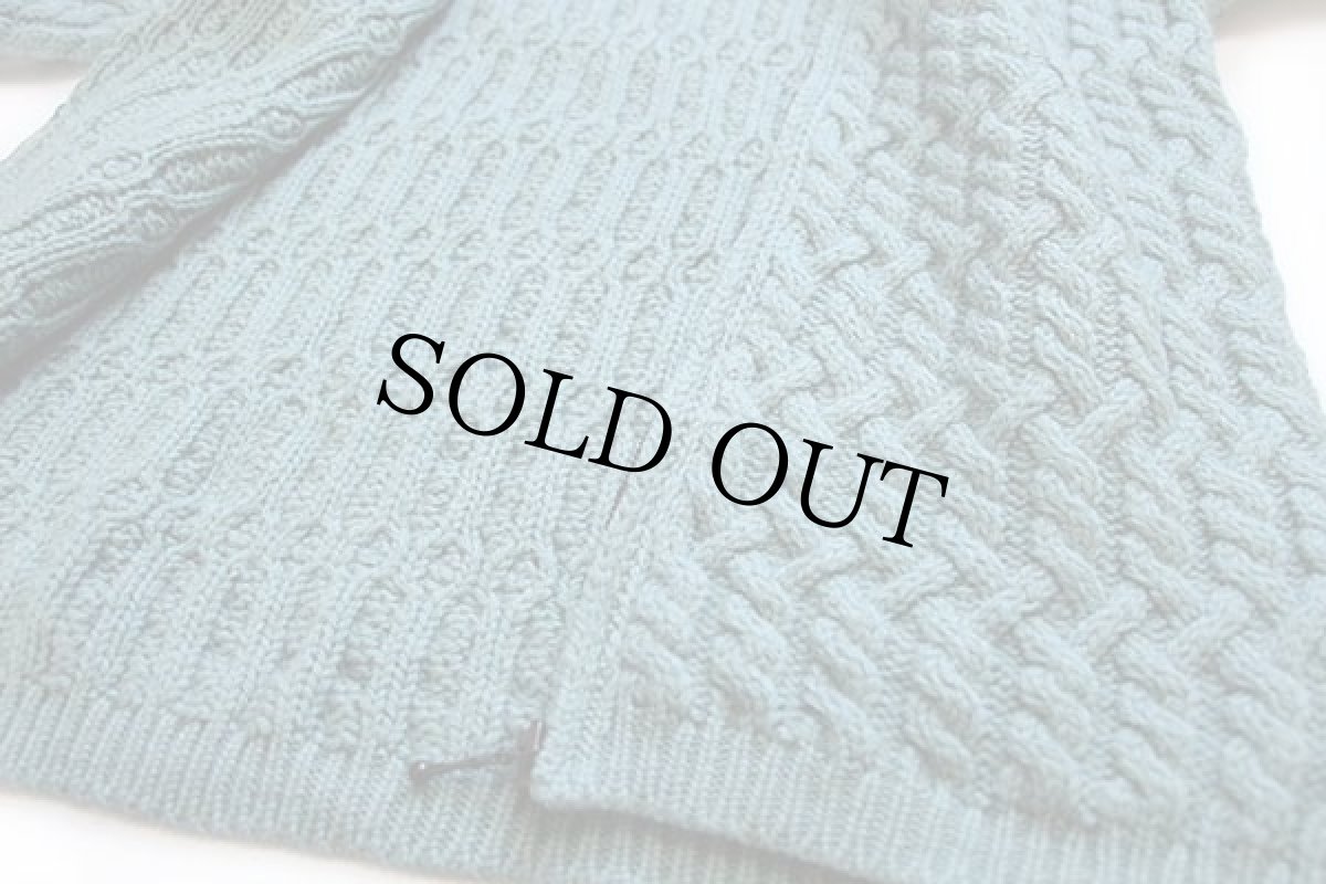 画像5: アイルランド製 aran crafts ケーブル編み メリノウールニット ジップパーカー 薄緑 M★フィッシャーマン (5)