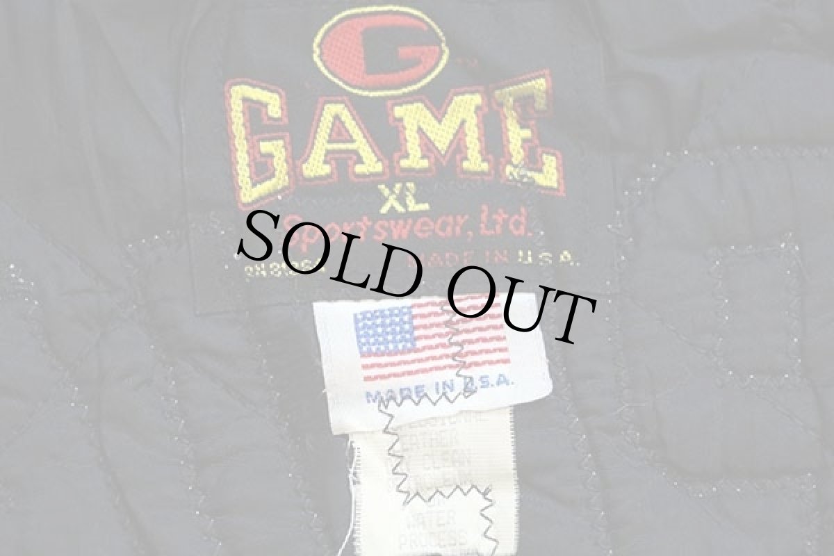 画像4: 90s USA製 GAME SPORTSWEAR パッチ付き キルティングライナー メルトン ウール 袖革スタジャン 赤×黒 XL (4)