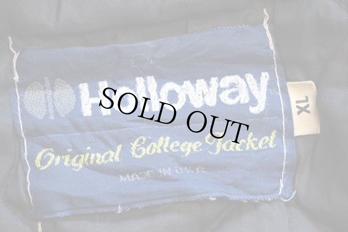 画像5: 80s USA製 Holloway 刺繍&パッチ付き キルティングライナー メルトン ウール 袖革スタジャン 黒×赤 XL (5)