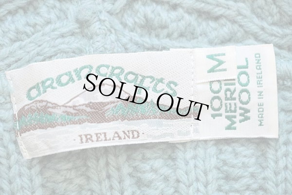 画像4: アイルランド製 aran crafts ケーブル編み メリノウールニット ジップパーカー 薄緑 M★フィッシャーマン (4)