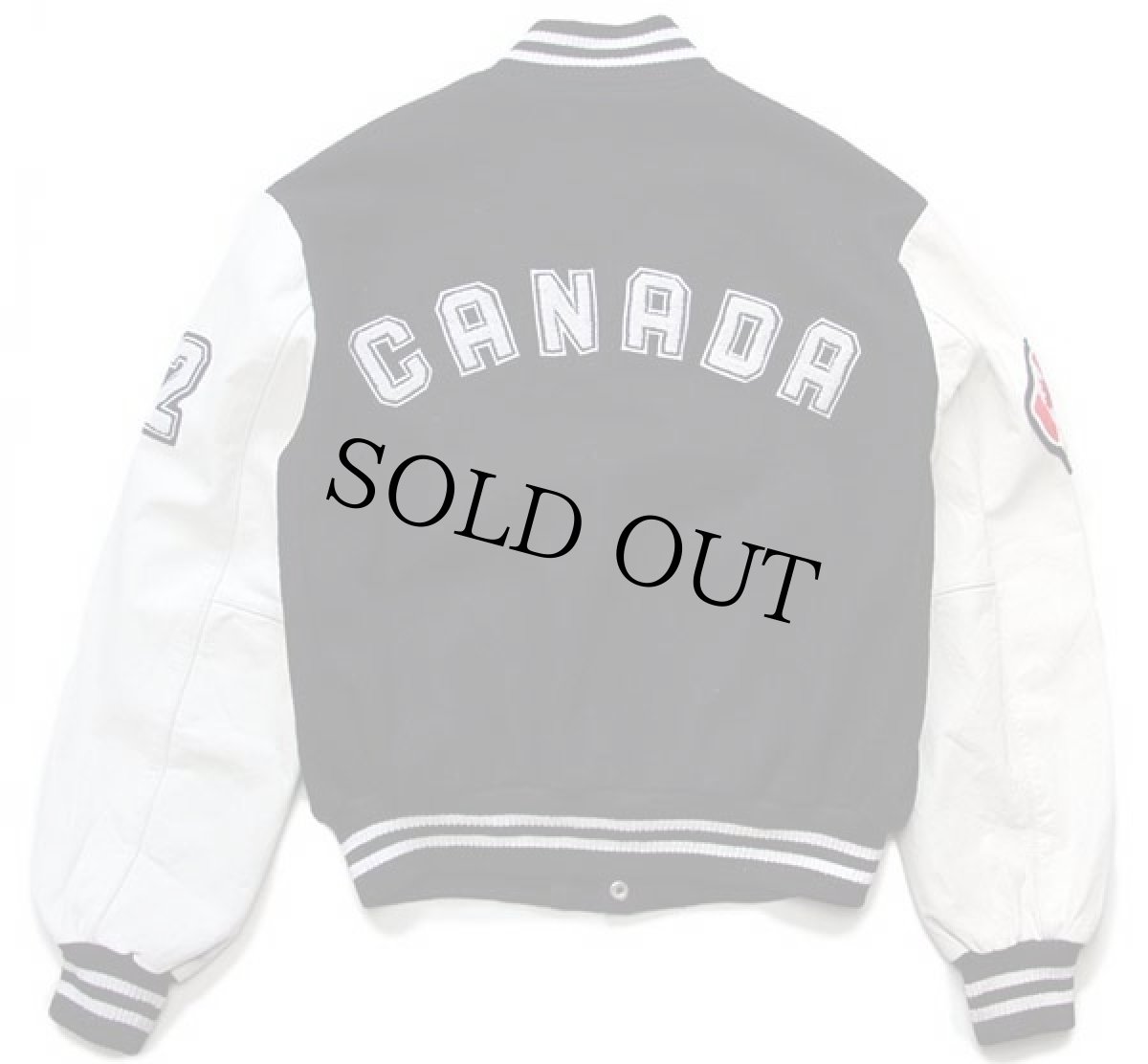 画像2: 90s カナダ製 Roots パッチ付き メルトン ウール 袖革スタジャン 黒×白 M (2)