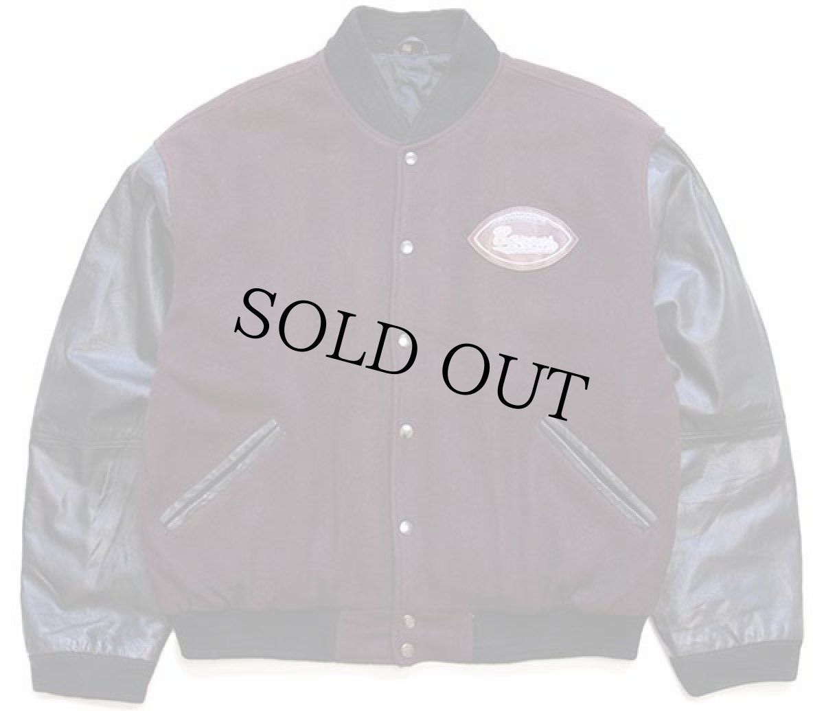 画像2: MANHEIM CENTRAL Barons アメフト 刺繍×レザーパッチ キルティングライナー メルトン ウール 袖革スタジャン バーガンディ×黒 XL (2)