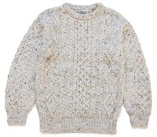 画像1: アイルランド製 aran crafts ケーブル編み ネップ入り ウールニット セーター ナチュラル S★フィッシャーマン (1)