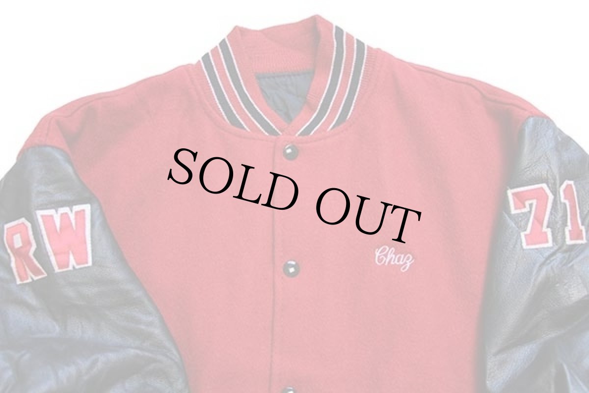 画像3: 90s USA製 GAME SPORTSWEAR パッチ付き キルティングライナー メルトン ウール 袖革スタジャン 赤×黒 XL (3)