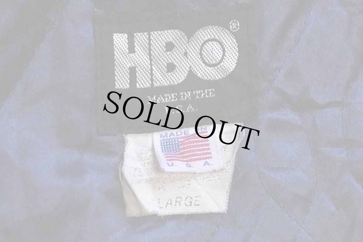 画像4: 90s USA製 HBO SPORTS INSIDE THE NFL 刺繍 キルティングライナー メルトン ウール 袖革スタジャン 紺×白 XL (4)