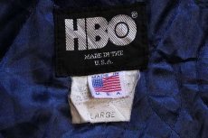 画像4: 90s USA製 HBO SPORTS INSIDE THE NFL 刺繍 キルティングライナー メルトン ウール 袖革スタジャン 紺×白 XL (4)