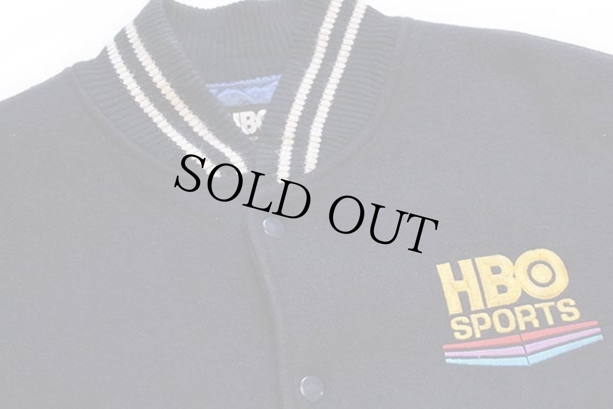 画像3: 90s USA製 HBO SPORTS INSIDE THE NFL 刺繍 キルティングライナー メルトン ウール 袖革スタジャン 紺×白 XL (3)