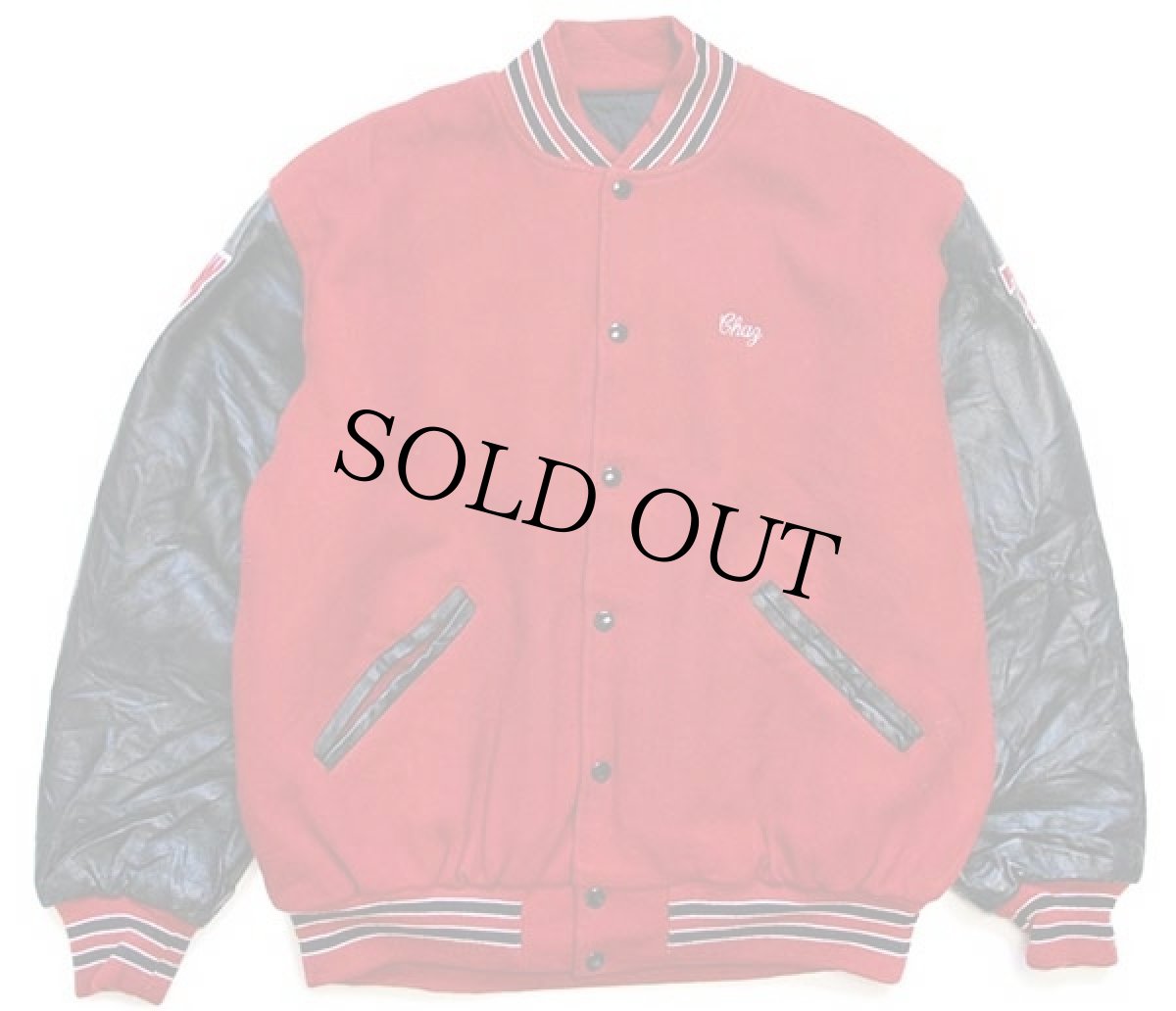 画像2: 90s USA製 GAME SPORTSWEAR パッチ付き キルティングライナー メルトン ウール 袖革スタジャン 赤×黒 XL (2)