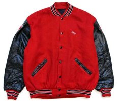 画像2: 90s USA製 GAME SPORTSWEAR パッチ付き キルティングライナー メルトン ウール 袖革スタジャン 赤×黒 XL (2)