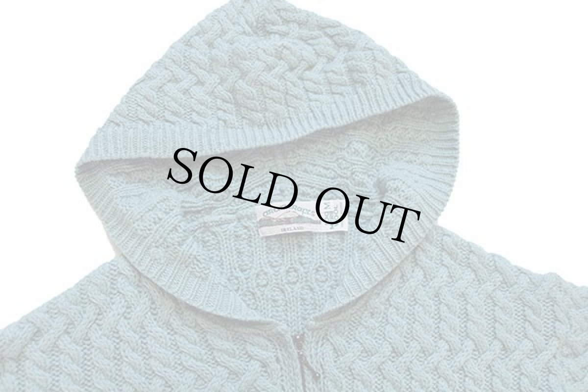 画像3: アイルランド製 aran crafts ケーブル編み メリノウールニット ジップパーカー 薄緑 M★フィッシャーマン (3)