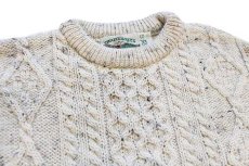 画像3: アイルランド製 aran crafts ケーブル編み ネップ入り ウールニット セーター ナチュラル S★フィッシャーマン (3)