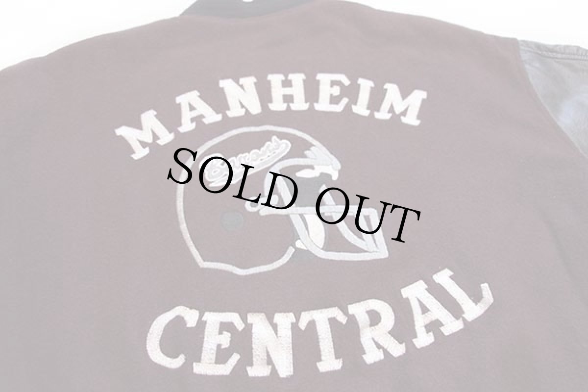 画像4: MANHEIM CENTRAL Barons アメフト 刺繍×レザーパッチ キルティングライナー メルトン ウール 袖革スタジャン バーガンディ×黒 XL (4)