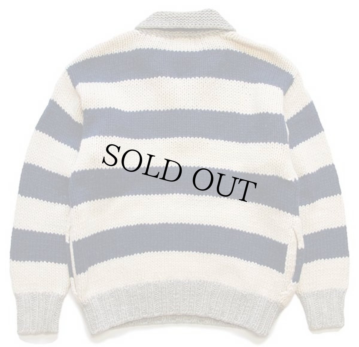 画像2: 00s CHAPS ラルフローレン 太ボーダー ローゲージ ウールニット セーター ナチュラル×グレー×紺 L (2)