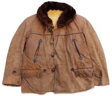 画像1: 40s LA REDOUTE ショールカラー ムートンライナー ダックコート ボロ 茶 (1)