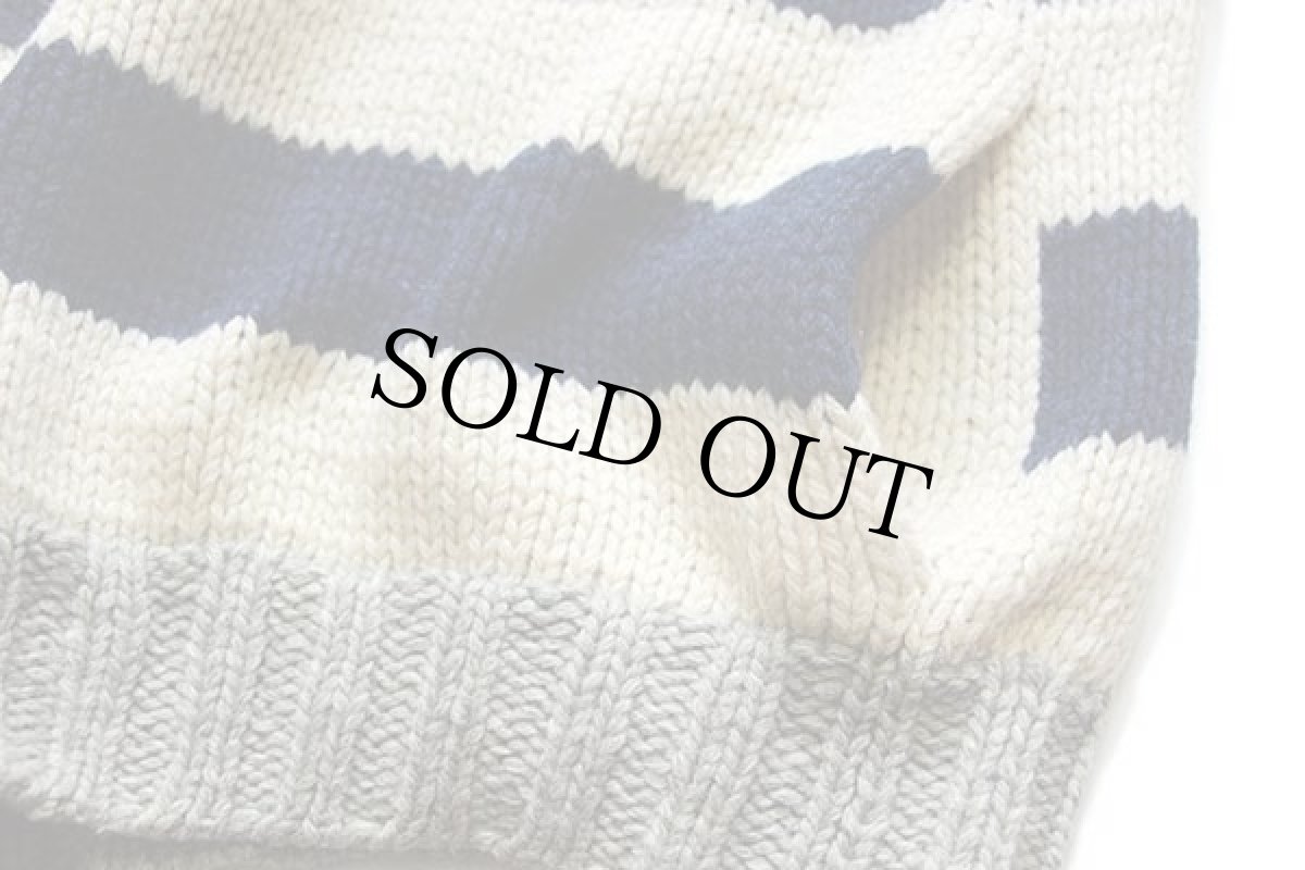 画像5: 00s CHAPS ラルフローレン 太ボーダー ローゲージ ウールニット セーター ナチュラル×グレー×紺 L (5)