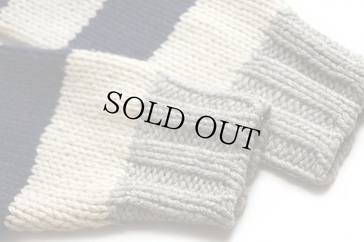 画像6: 00s CHAPS ラルフローレン 太ボーダー ローゲージ ウールニット セーター ナチュラル×グレー×紺 L (6)