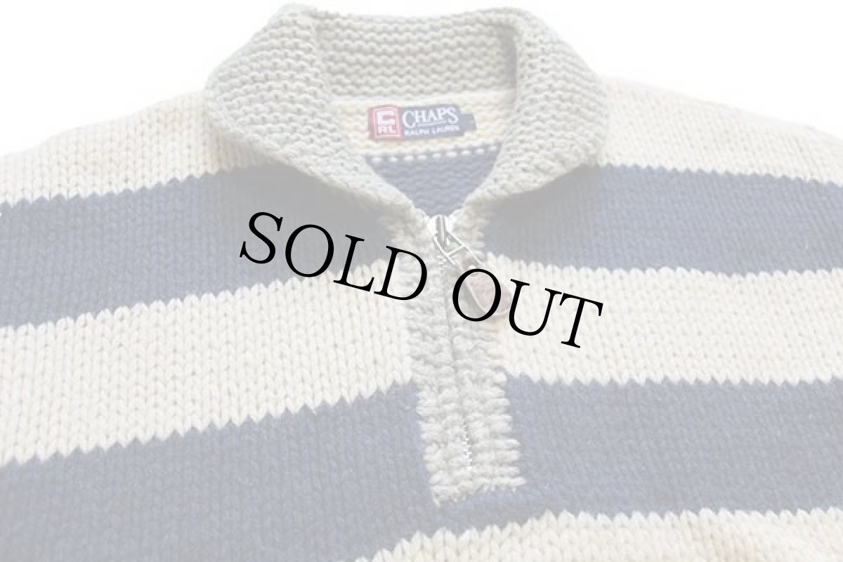 画像3: 00s CHAPS ラルフローレン 太ボーダー ローゲージ ウールニット セーター ナチュラル×グレー×紺 L (3)