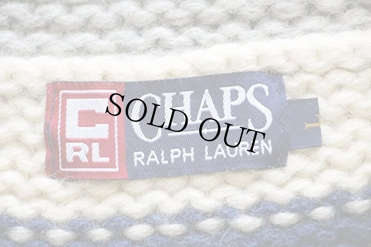 画像4: 00s CHAPS ラルフローレン 太ボーダー ローゲージ ウールニット セーター ナチュラル×グレー×紺 L (4)