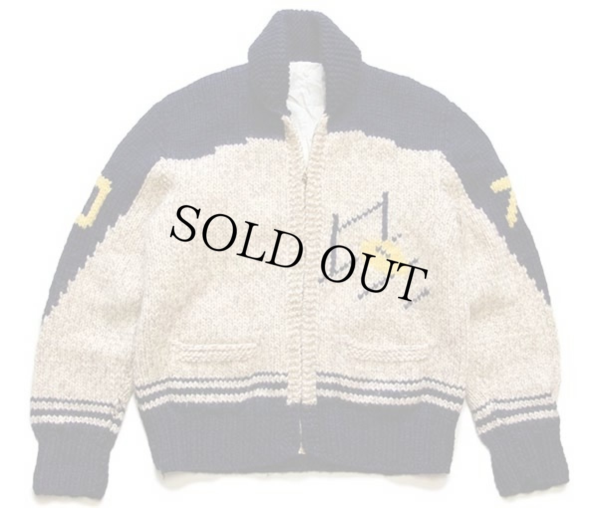 画像2: 60s アメフト柄 ウール カウチンセーター (2)