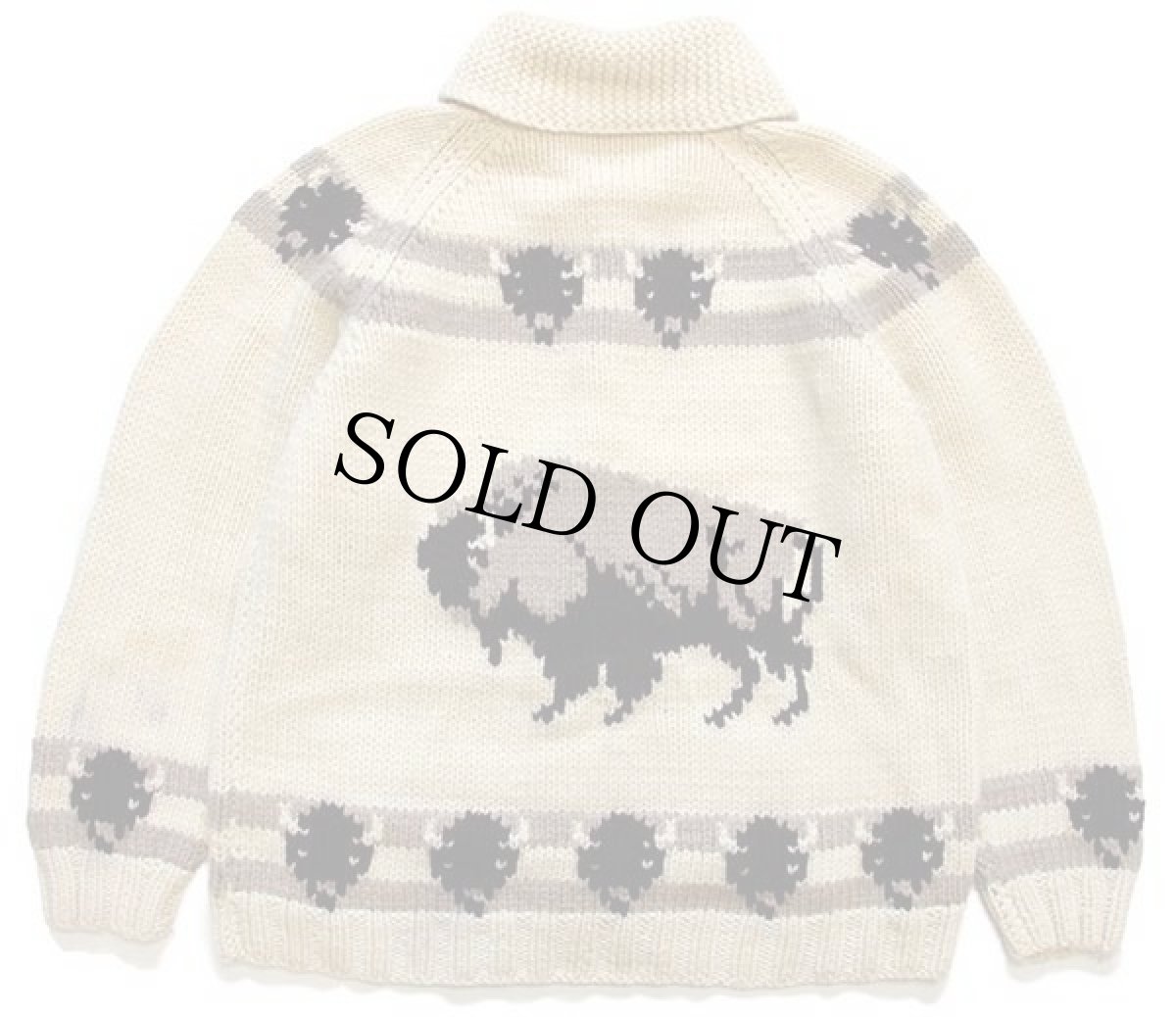 画像2: 60s バイソン柄 ウール カウチンセーター (2)