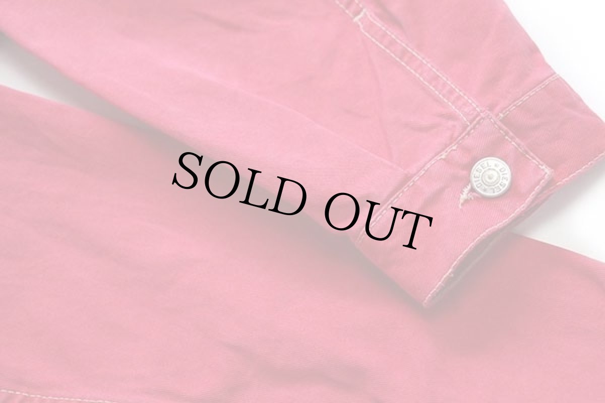 画像8: イタリア製 Dieselディーゼル カラーデニムジャケット 4ポケット ボロ 赤 L (8)