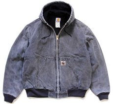画像1: 00s メキシコ製 carharttカーハート パッチ付き キルティングライナー ダック地 アクティブジャケット パーカー グレー フェード L-R (1)