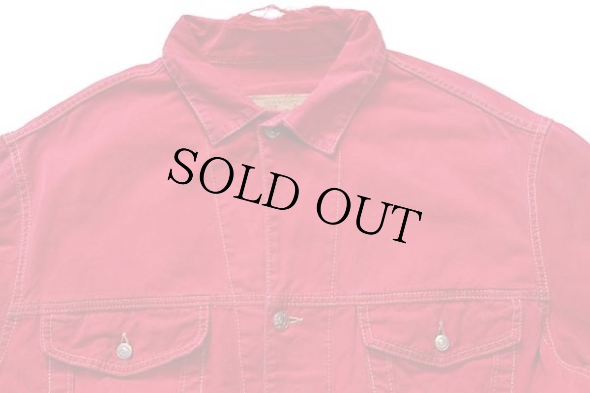 画像3: イタリア製 Dieselディーゼル カラーデニムジャケット 4ポケット ボロ 赤 L (3)