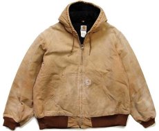 画像1: 90s carharttカーハート キルティングライナー ダック地 アクティブジャケット パーカー 茶 ボロ (1)
