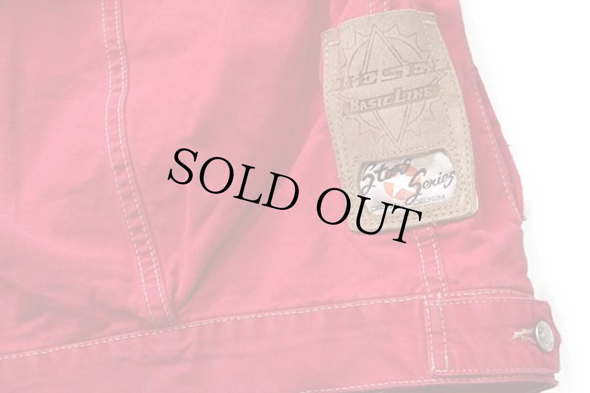 画像5: イタリア製 Dieselディーゼル カラーデニムジャケット 4ポケット ボロ 赤 L (5)