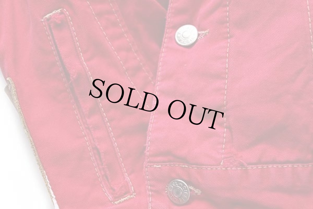 画像7: イタリア製 Dieselディーゼル カラーデニムジャケット 4ポケット ボロ 赤 L (7)