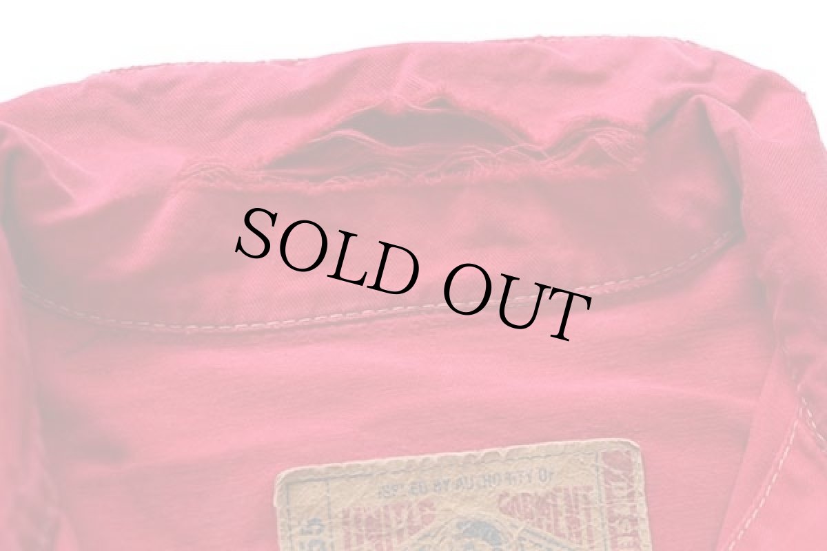 画像6: イタリア製 Dieselディーゼル カラーデニムジャケット 4ポケット ボロ 赤 L (6)