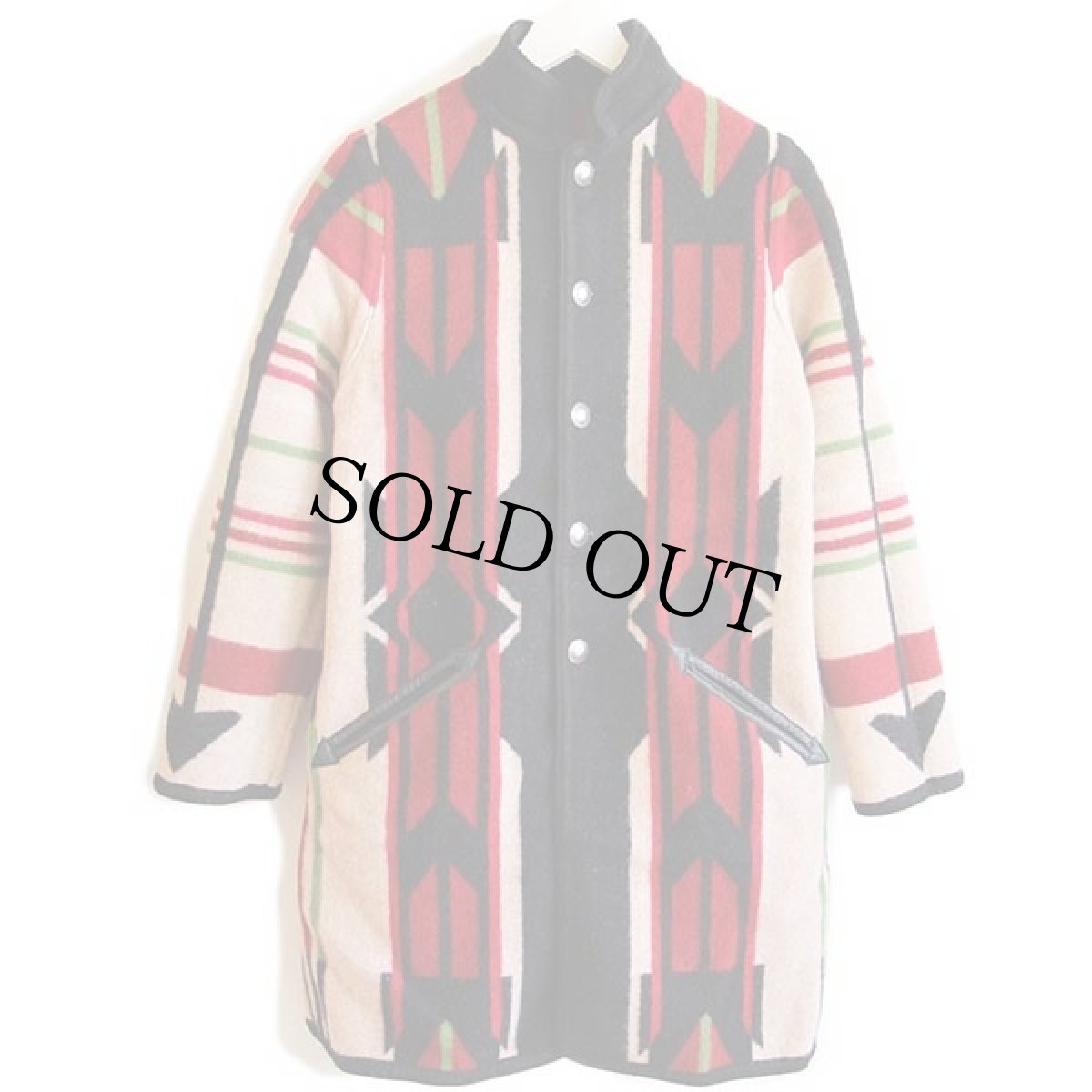 画像3: NATIVE JACKETS ネイティブ柄 スタンドカラー コンチョボタン リバーシブル ウール ブランケット コート XS (3)