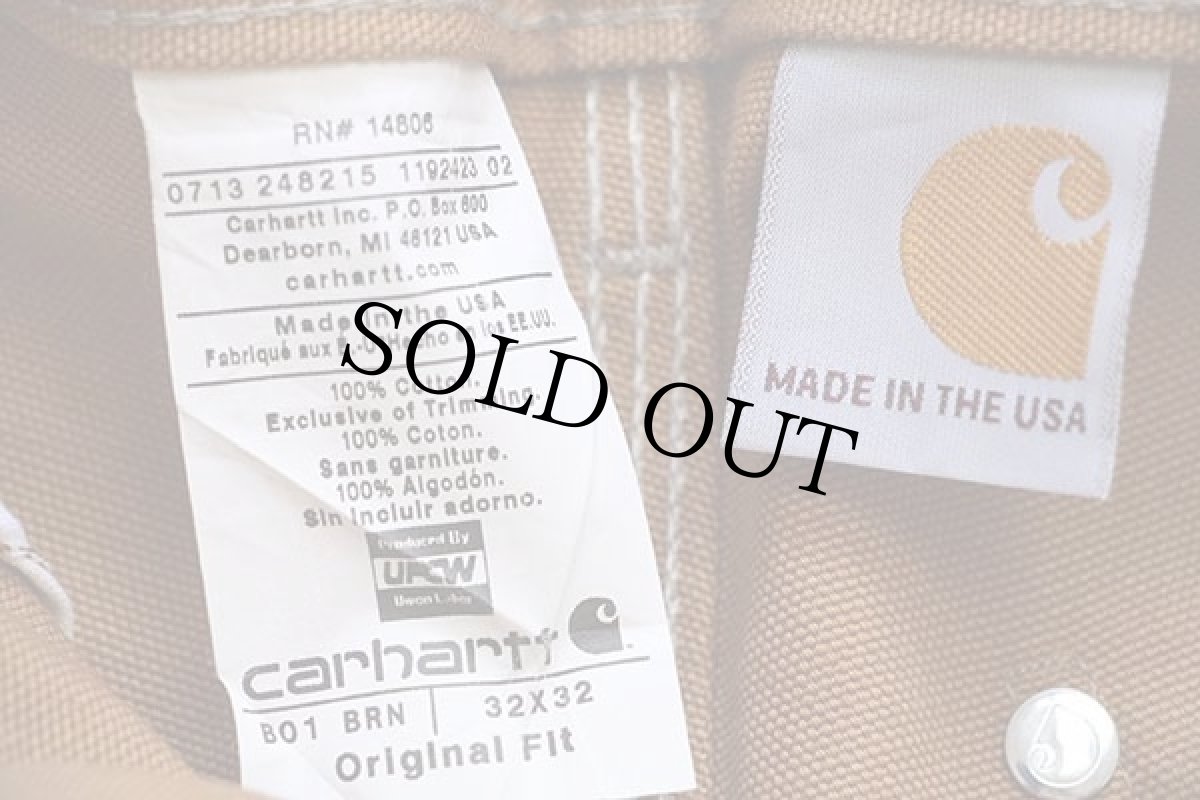 画像6: USA製 carharttカーハート ダブルニー ダック地 ペインターパンツ 茶 w32 L32 (6)