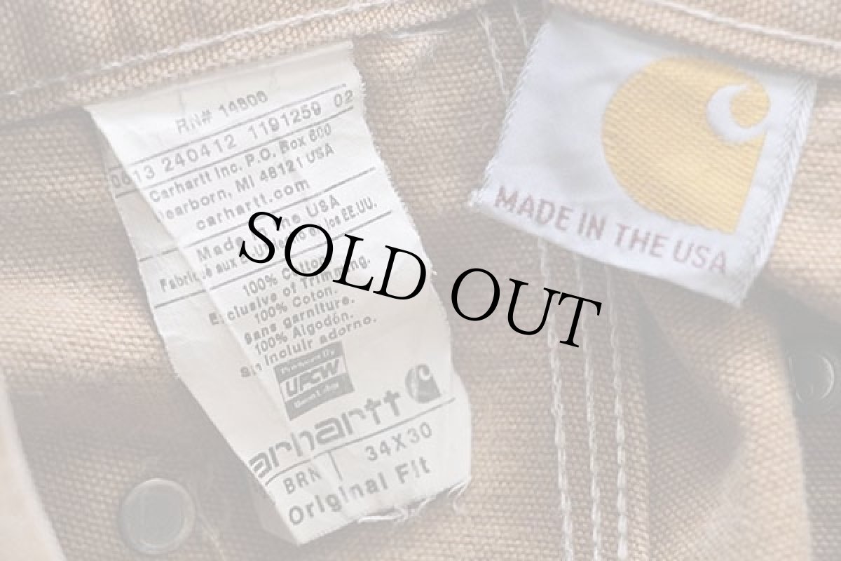 画像6: USA製 carharttカーハート ダブルニー ダック地 ペインターパンツ ペンキ飛び 茶 w34 L30 (6)