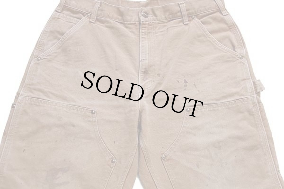 画像4: USA製 carharttカーハート ダブルニー ダック地 ペインターパンツ ペンキ飛び 茶 w34 L30 (4)