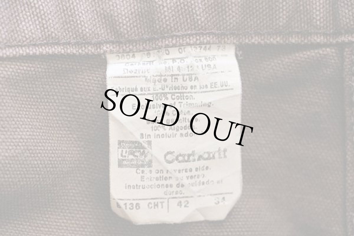 画像6: 00s USA製 carharttカーハート ダック地 ダブルニー ペインターパンツ 焦げ茶 w42 L34 (6)