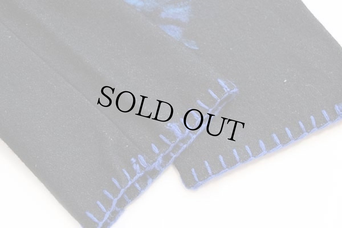 画像7: UNKNOWN スタンドカラー ハンドペイント アート ロング ウール ブランケット コート 黒×青 (7)