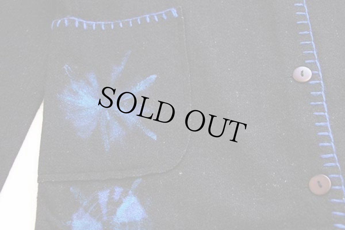 画像5: UNKNOWN スタンドカラー ハンドペイント アート ロング ウール ブランケット コート 黒×青 (5)