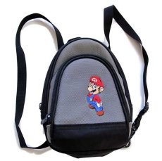 画像1: Nintendo スーパーマリオ 刺繍 ツートン 切り替え 2WAY ナイロン ゲームポーチ グレー×黒★バッグ (1)