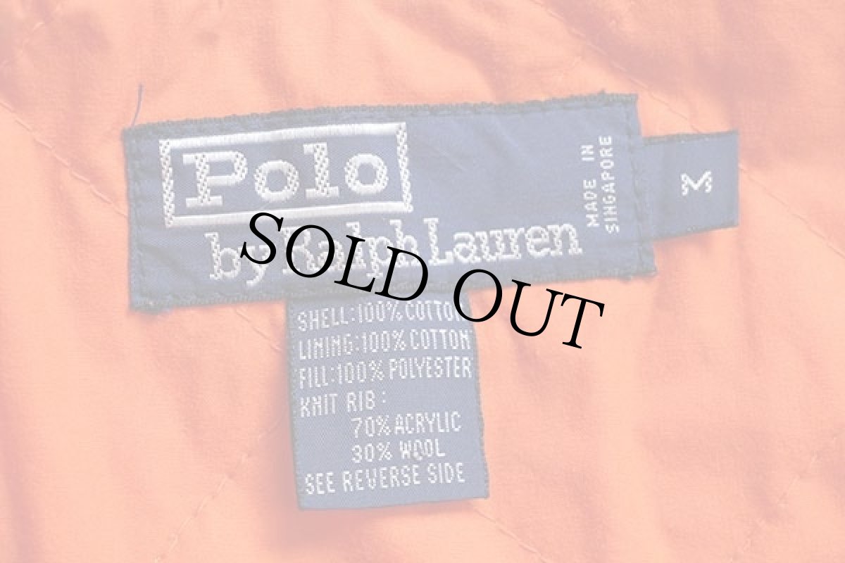 画像4: 90s ポロ ラルフローレン レタード パッチ付き コットン キルティングジャケット グリーングレー M (4)